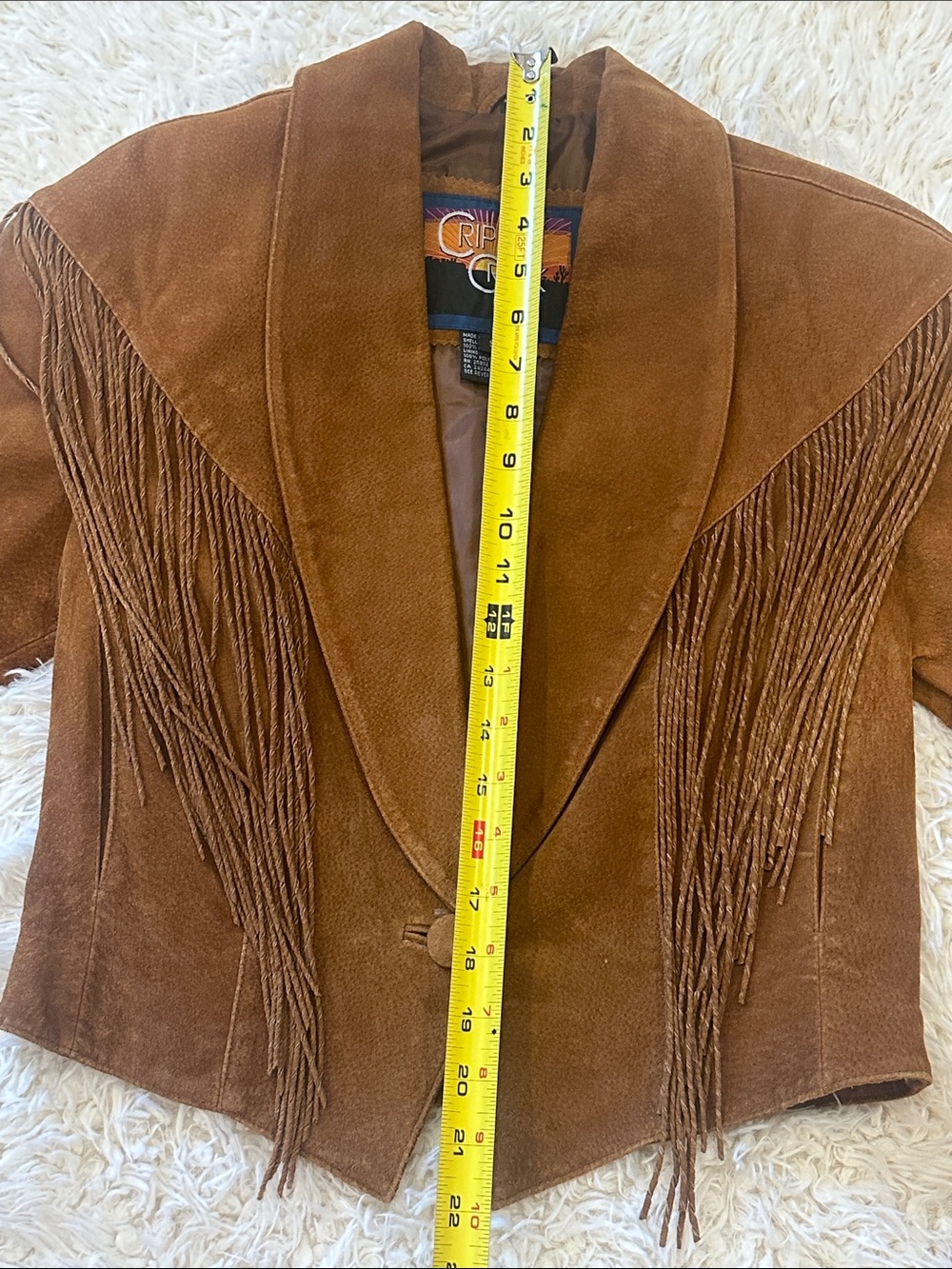 Vintage Brown Leather Suede Fringe Jacket by Circle Creek - Picture 4 of 11
